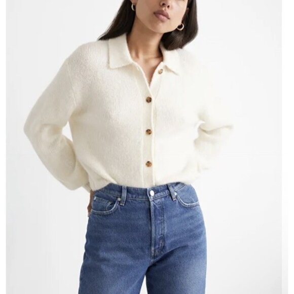 & OTHER STORIES Collared Alpaca Wool Cardigan Ivory Beige Small - Picture 1 of 9